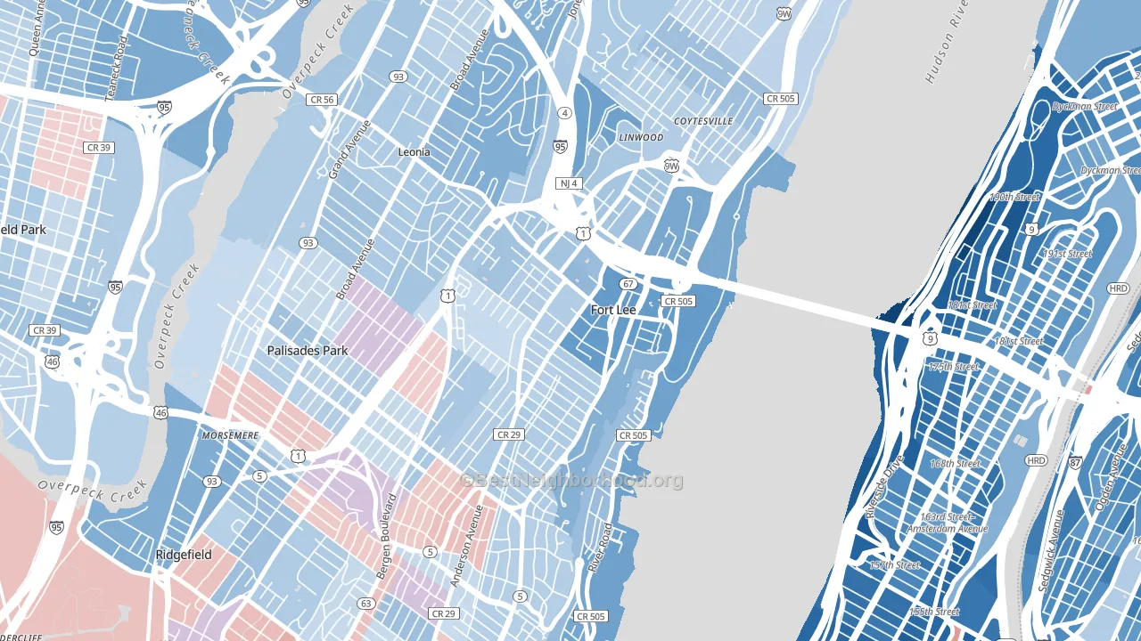07024, NJ block-group political-lean map