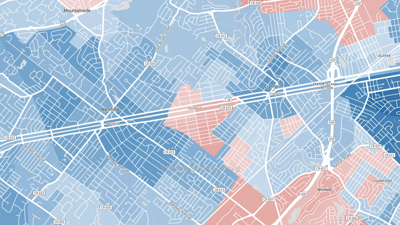 07027, NJ block-group political-lean map