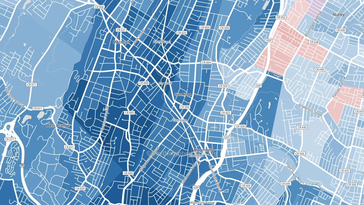 07028, NJ block-group political-lean map