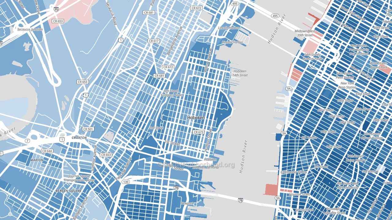 07030, NJ block-group political-lean map