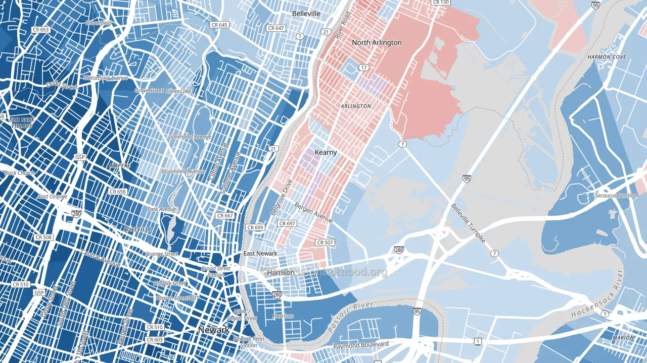 07032, NJ block-group political-lean map