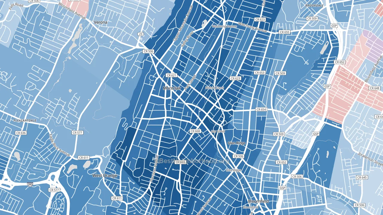 07042, NJ block-group political-lean map