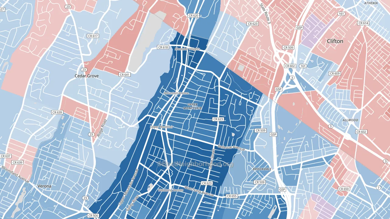 07043, NJ block-group political-lean map