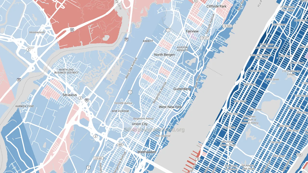 07047, NJ block-group political-lean map