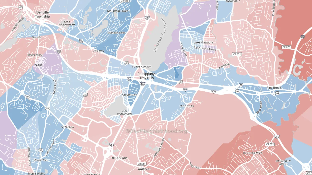 07054, NJ block-group political-lean map