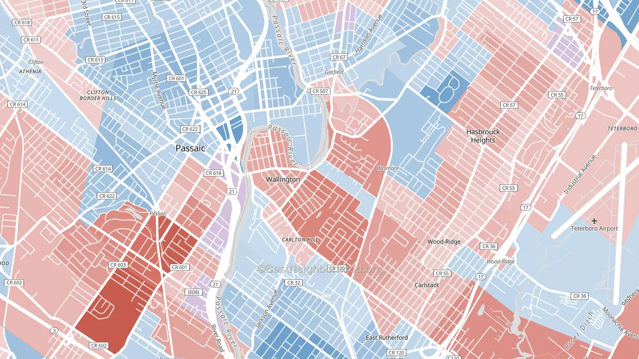 07057, NJ block-group political-lean map