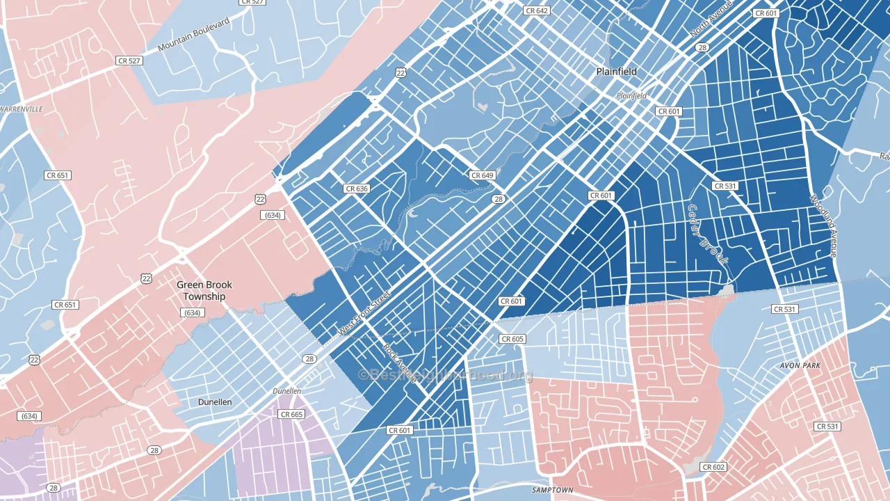 07063, NJ block-group political-lean map