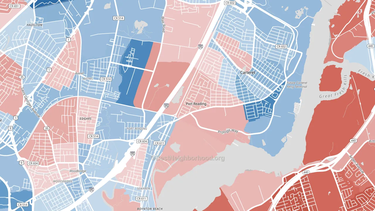 07064, NJ block-group political-lean map