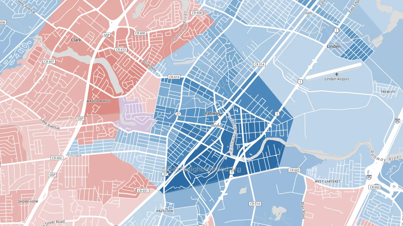 07065, NJ block-group political-lean map