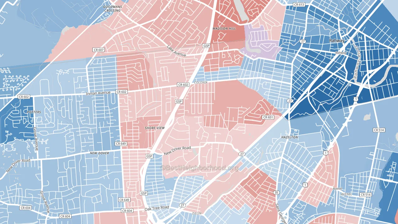 07067, NJ block-group political-lean map