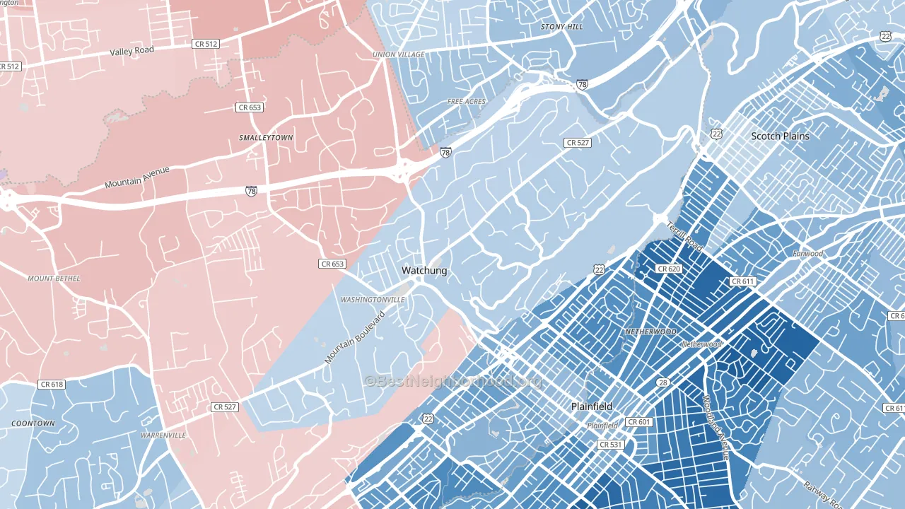07069, NJ block-group political-lean map
