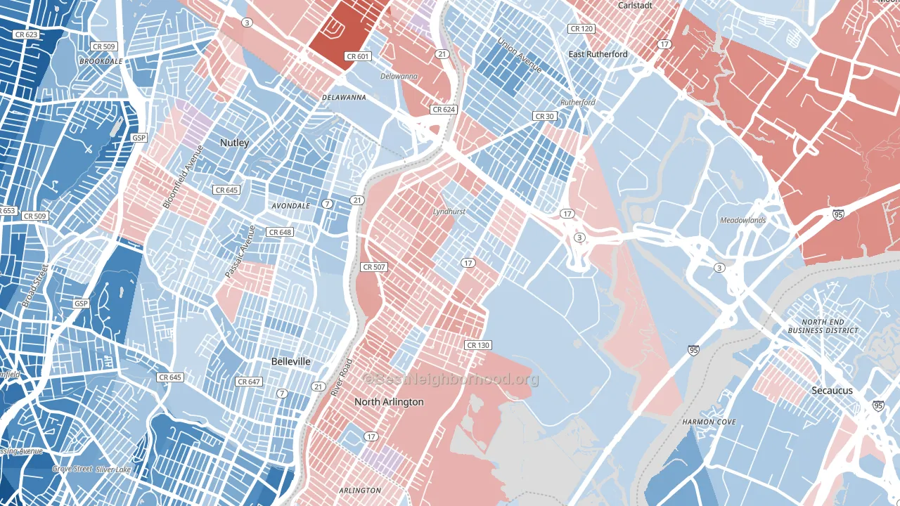 07071, NJ block-group political-lean map