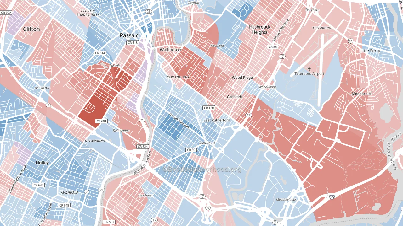 07073, NJ block-group political-lean map