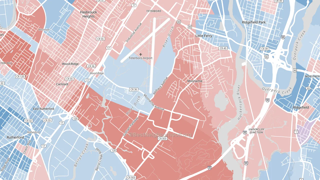 07074, NJ block-group political-lean map