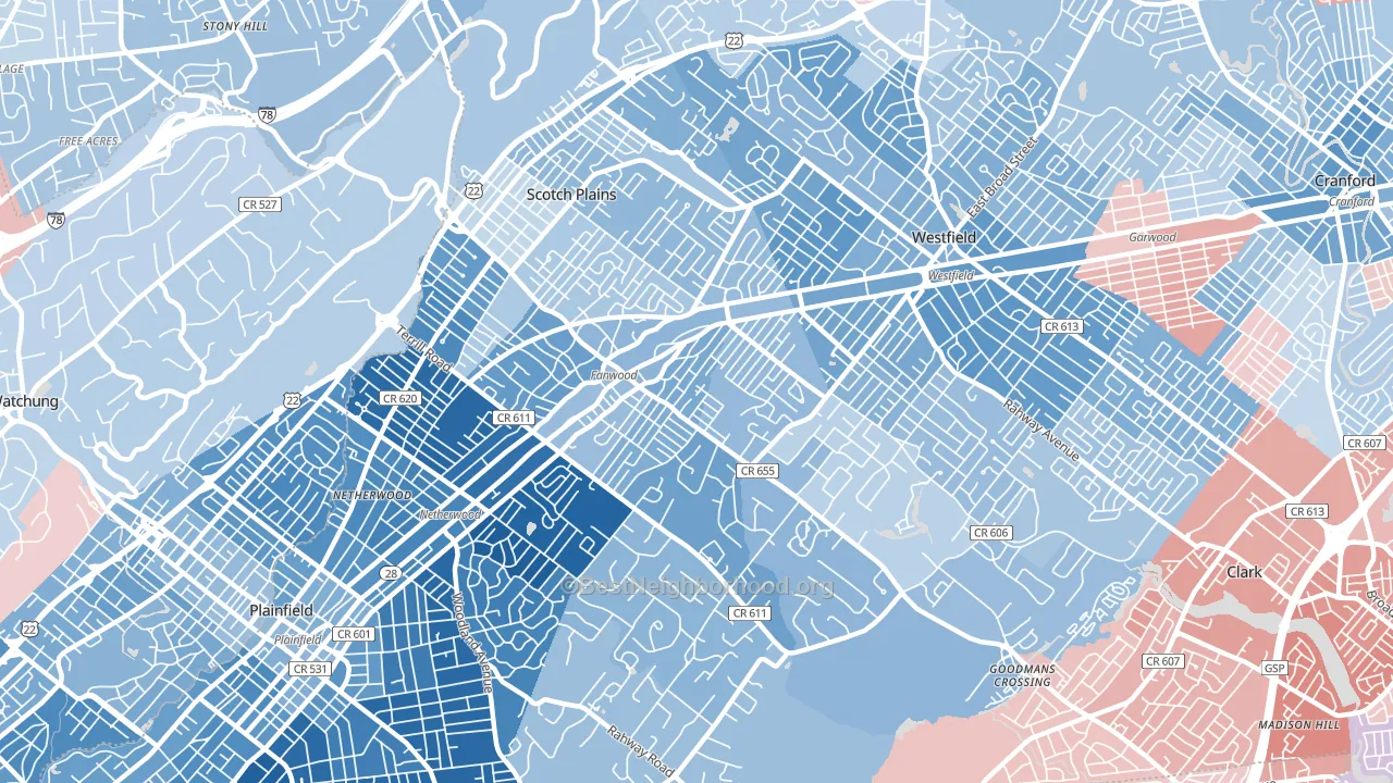 07076, NJ block-group political-lean map