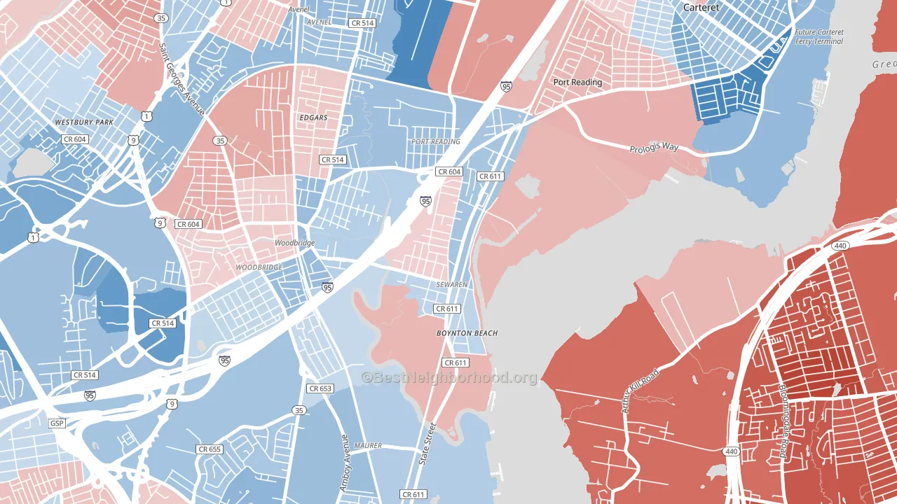 07077, NJ block-group political-lean map