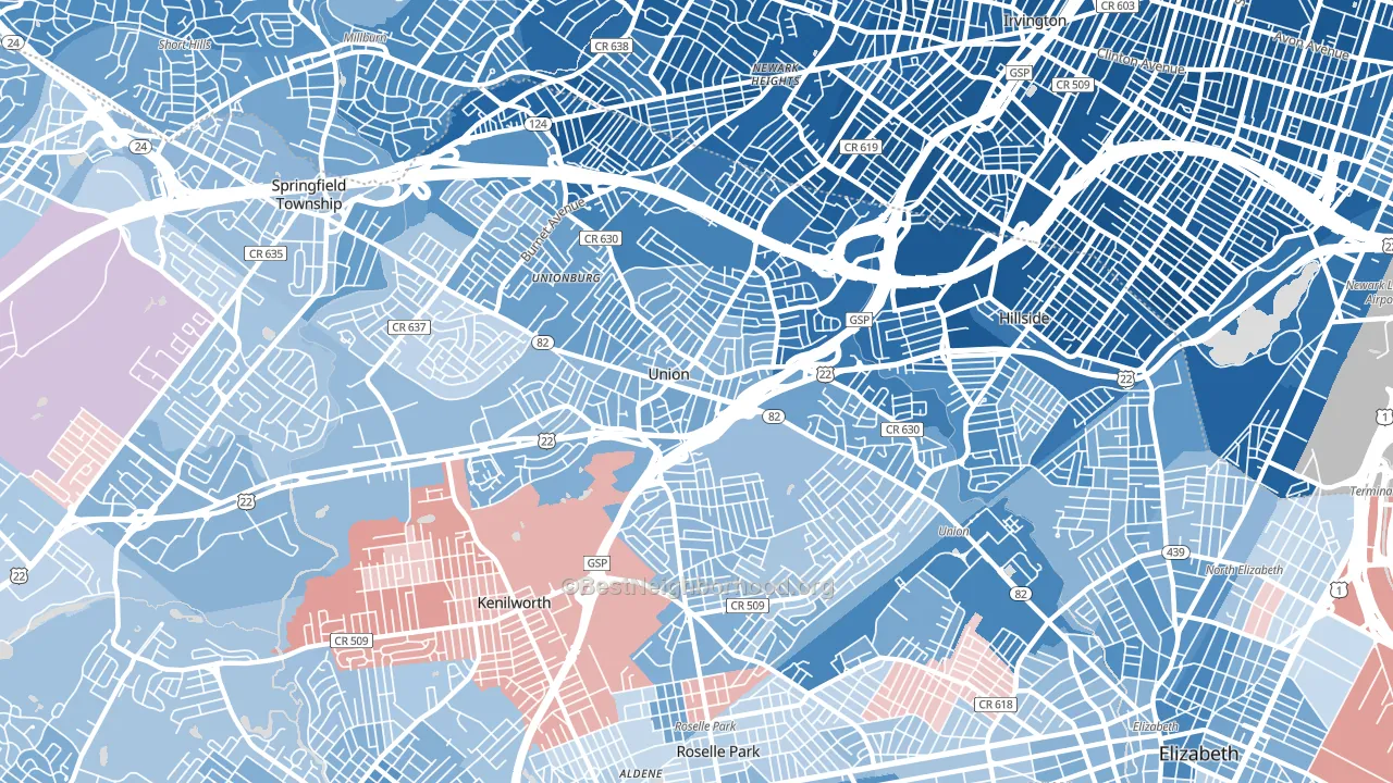07083, NJ block-group political-lean map