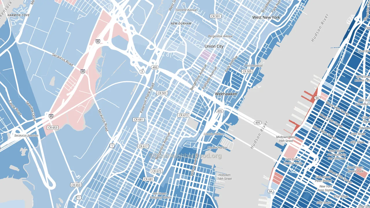 07087, NJ block-group political-lean map