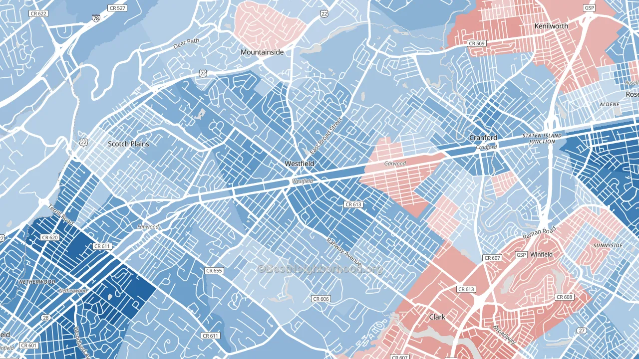 07090, NJ block-group political-lean map