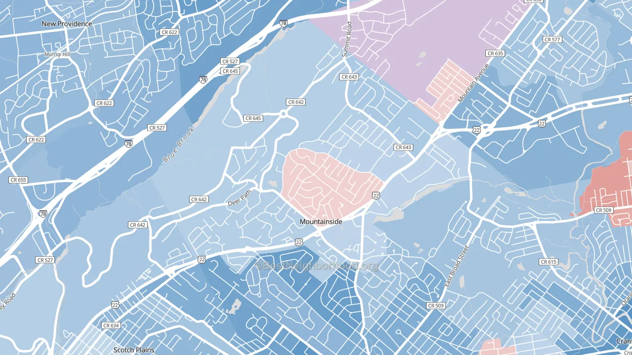 07092, NJ block-group political-lean map