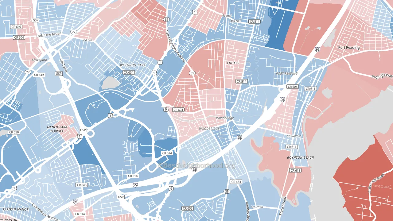 07095, NJ block-group political-lean map