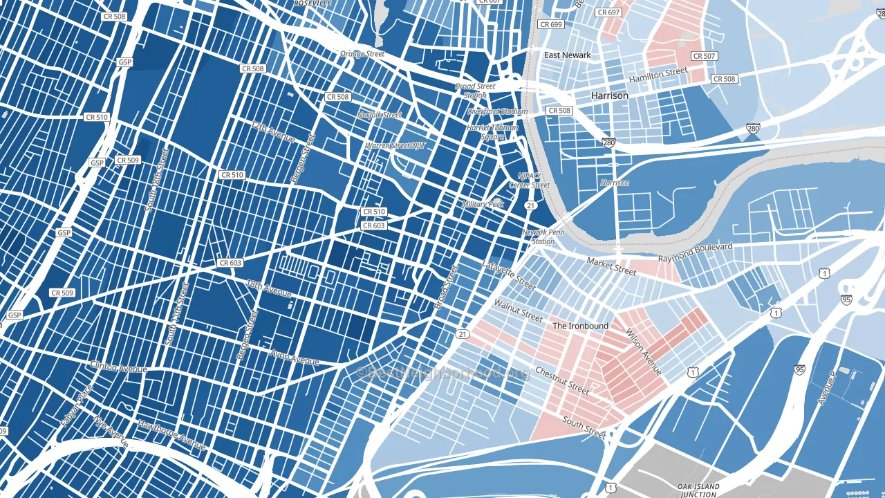 07102, NJ block-group political-lean map