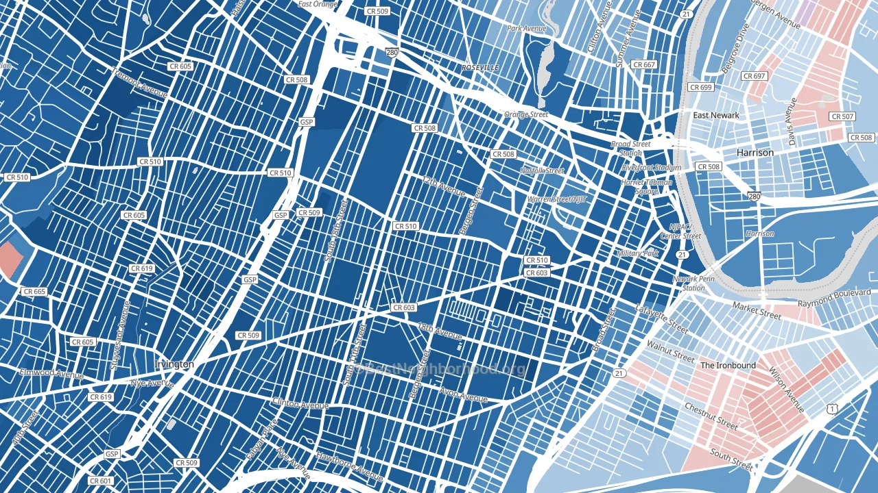 07103, NJ block-group political-lean map