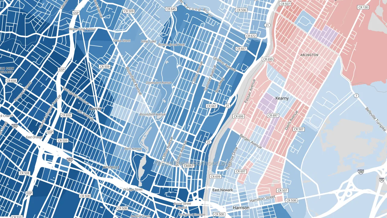 07104, NJ block-group political-lean map