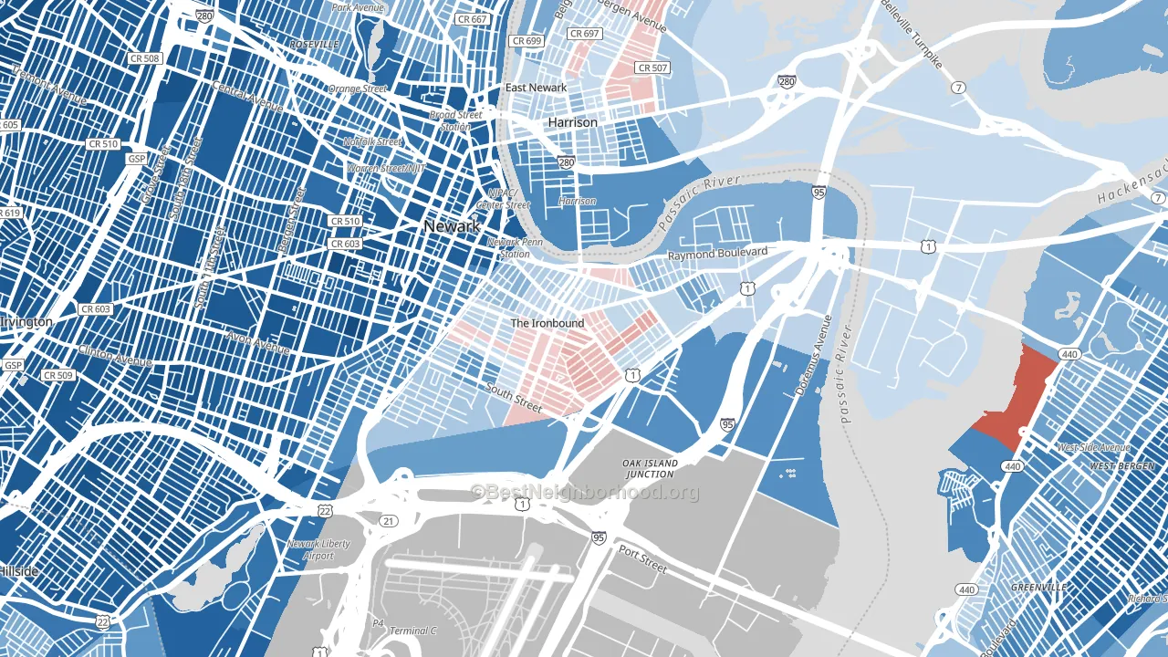 07105, NJ block-group political-lean map