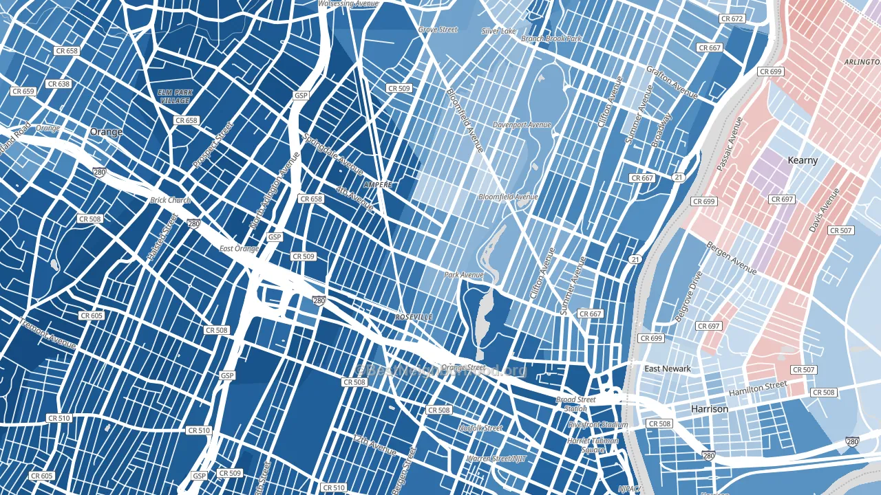 07107, NJ block-group political-lean map