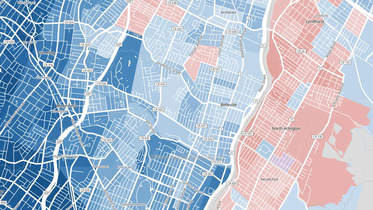 07109, NJ block-group political-lean map
