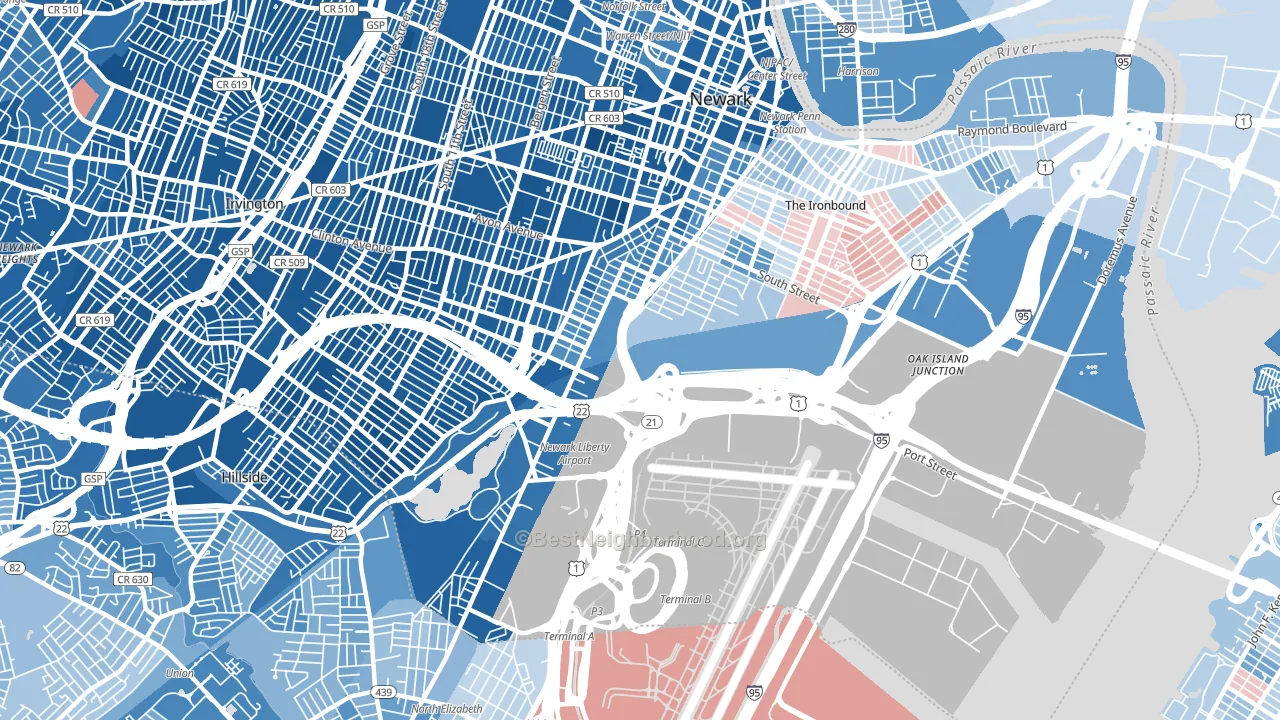 07114, NJ block-group political-lean map