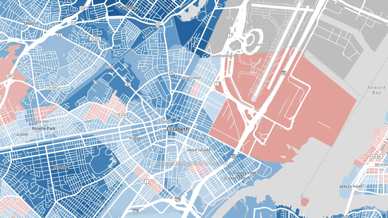 07201, NJ block-group political-lean map