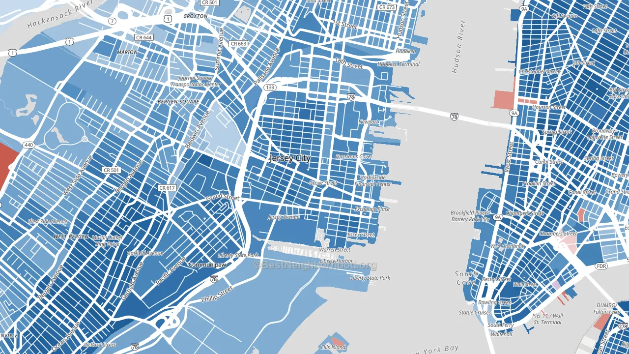 07302, NJ block-group political-lean map