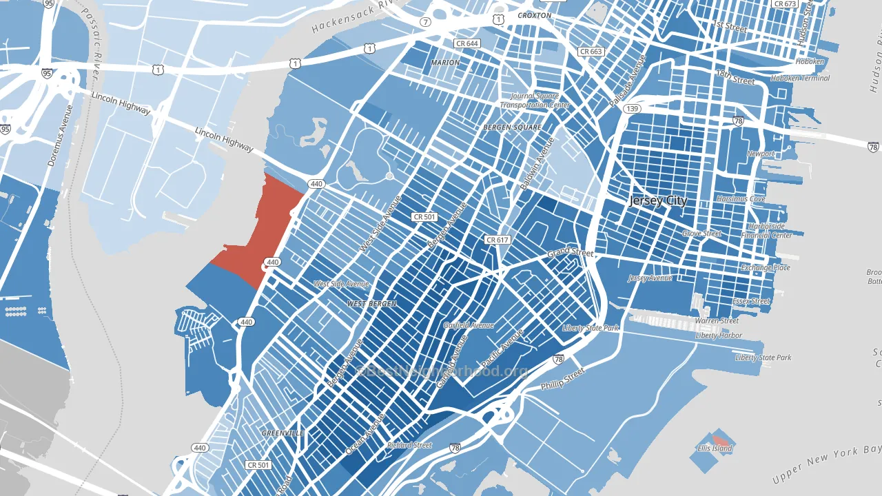 07304, NJ block-group political-lean map