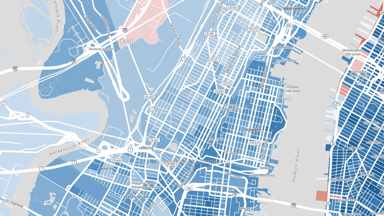 07307, NJ block-group political-lean map