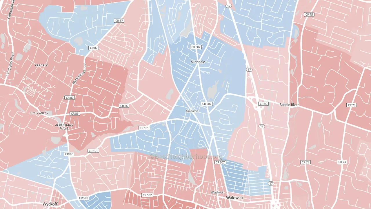 07401, NJ block-group political-lean map