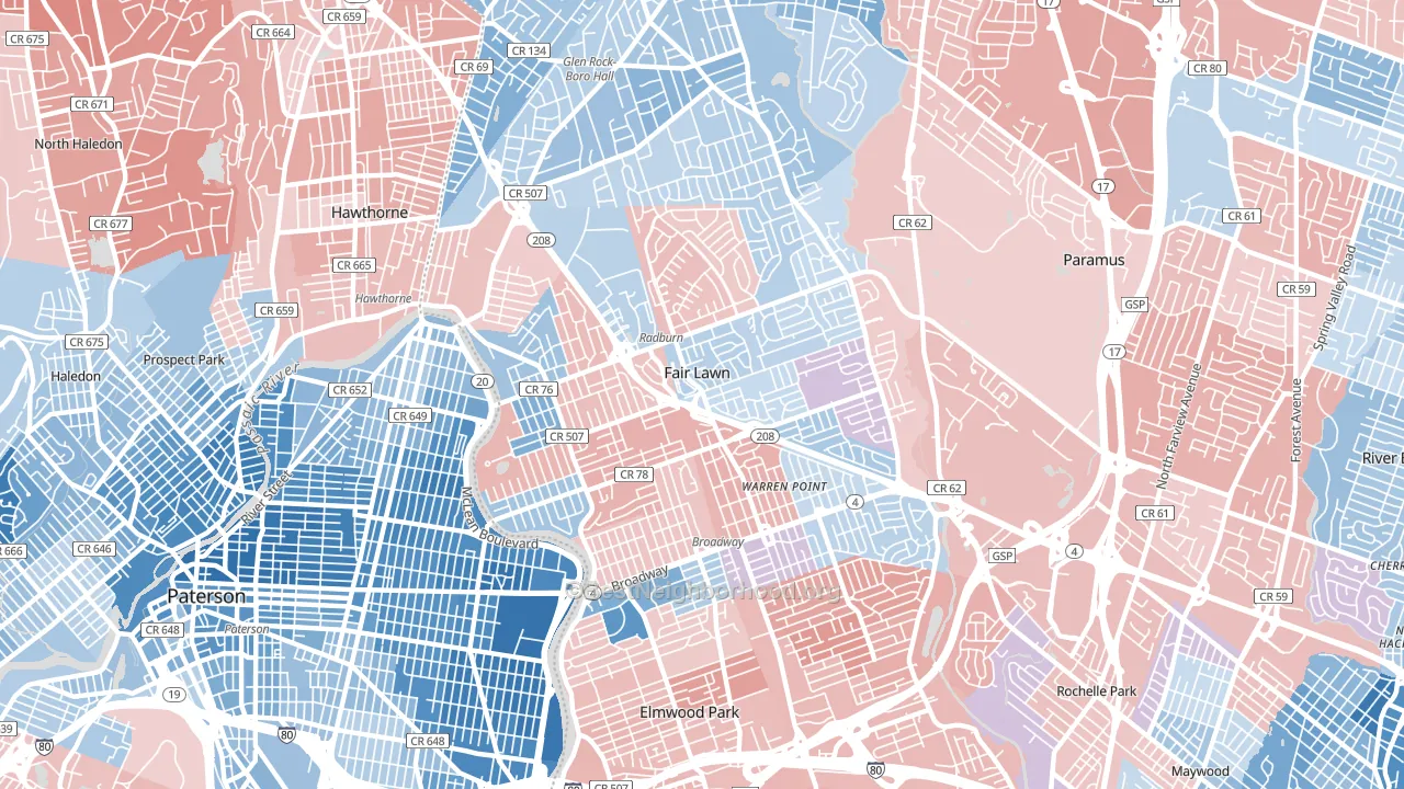 07410, NJ block-group political-lean map