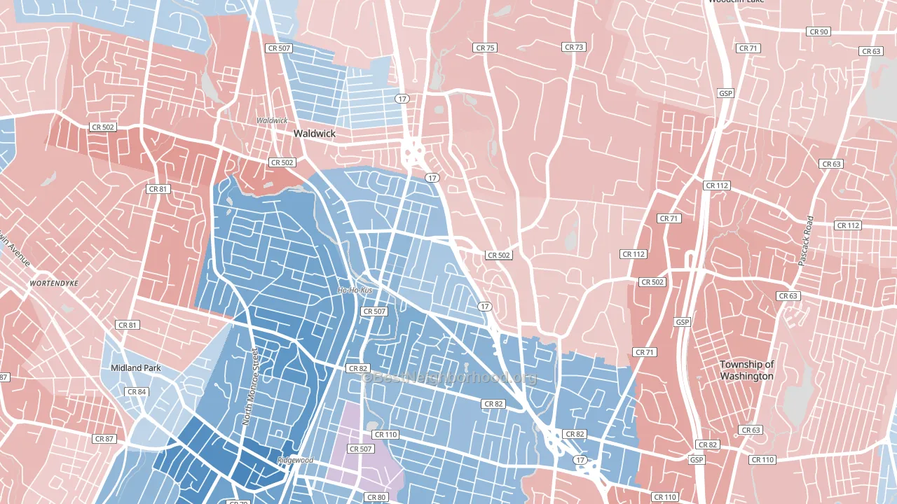 07423, NJ block-group political-lean map