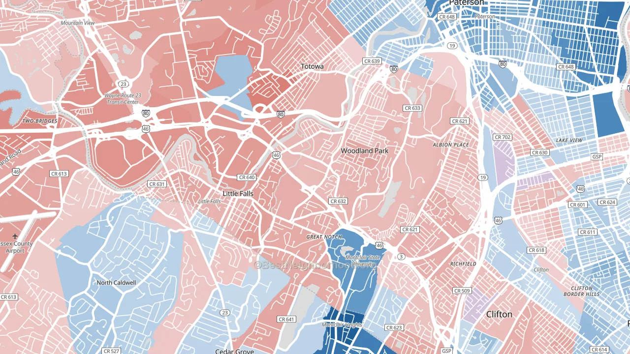 07424, NJ block-group political-lean map