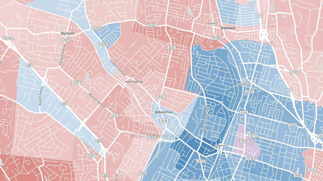 07432, NJ block-group political-lean map