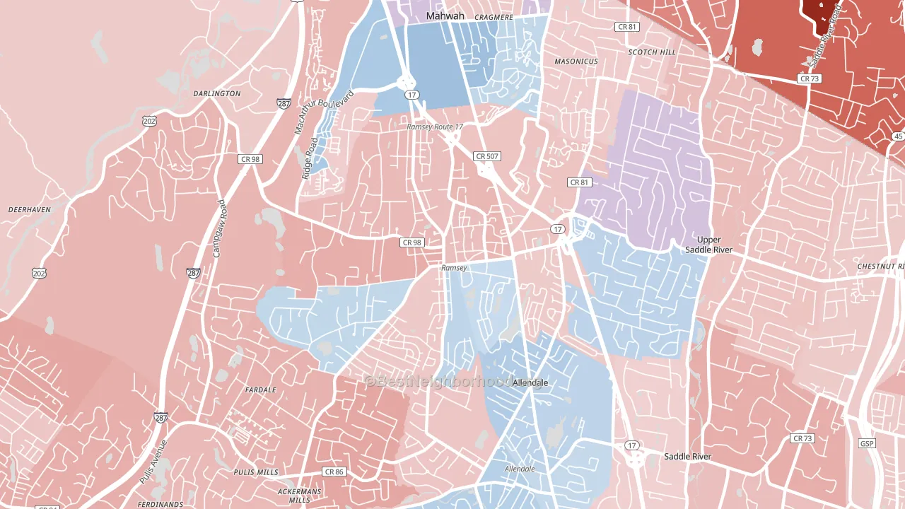 07446, NJ block-group political-lean map