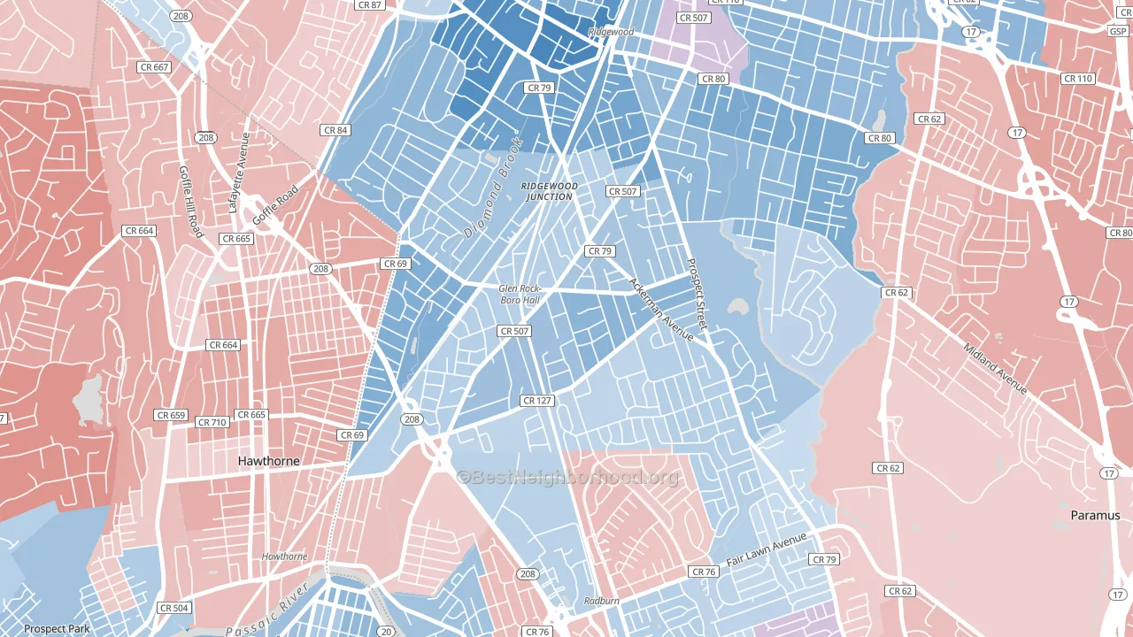 07452, NJ block-group political-lean map