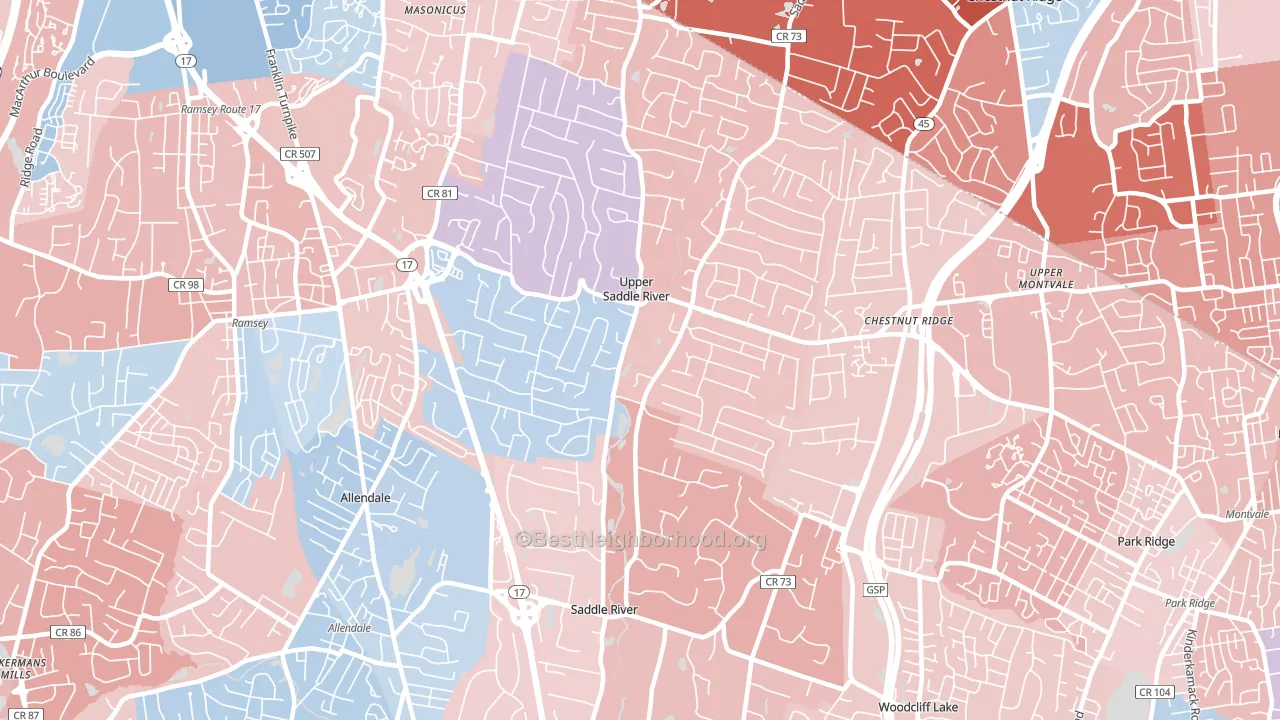 07458, NJ block-group political-lean map