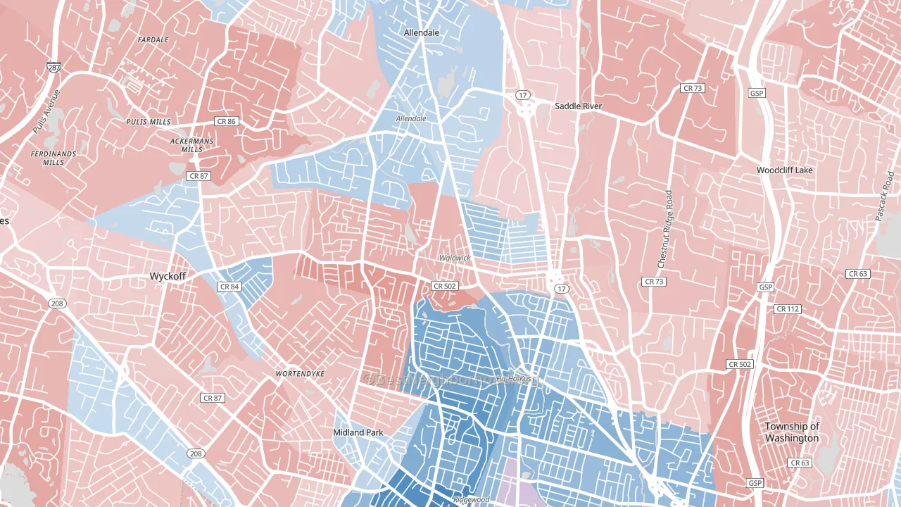 07463, NJ block-group political-lean map