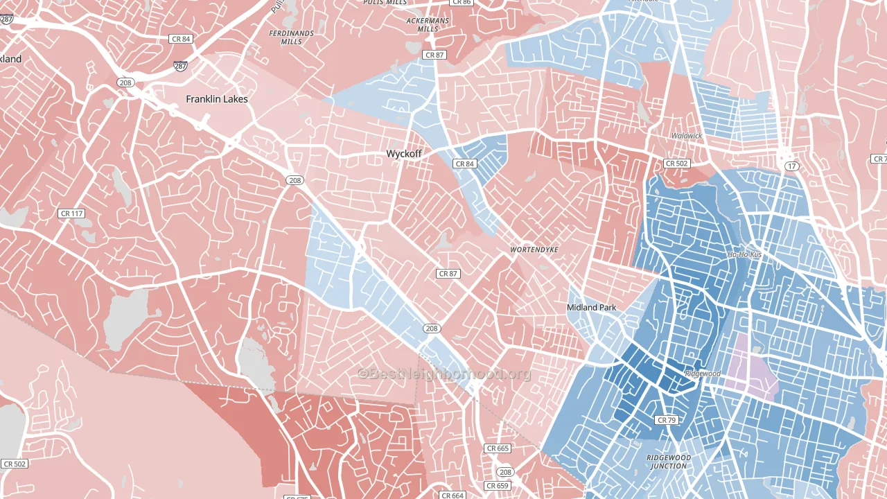07481, NJ block-group political-lean map