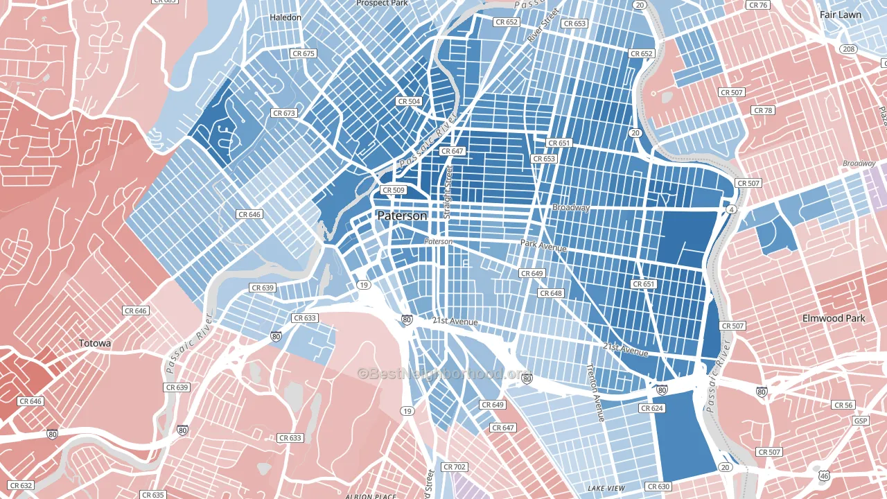 07501, NJ block-group political-lean map