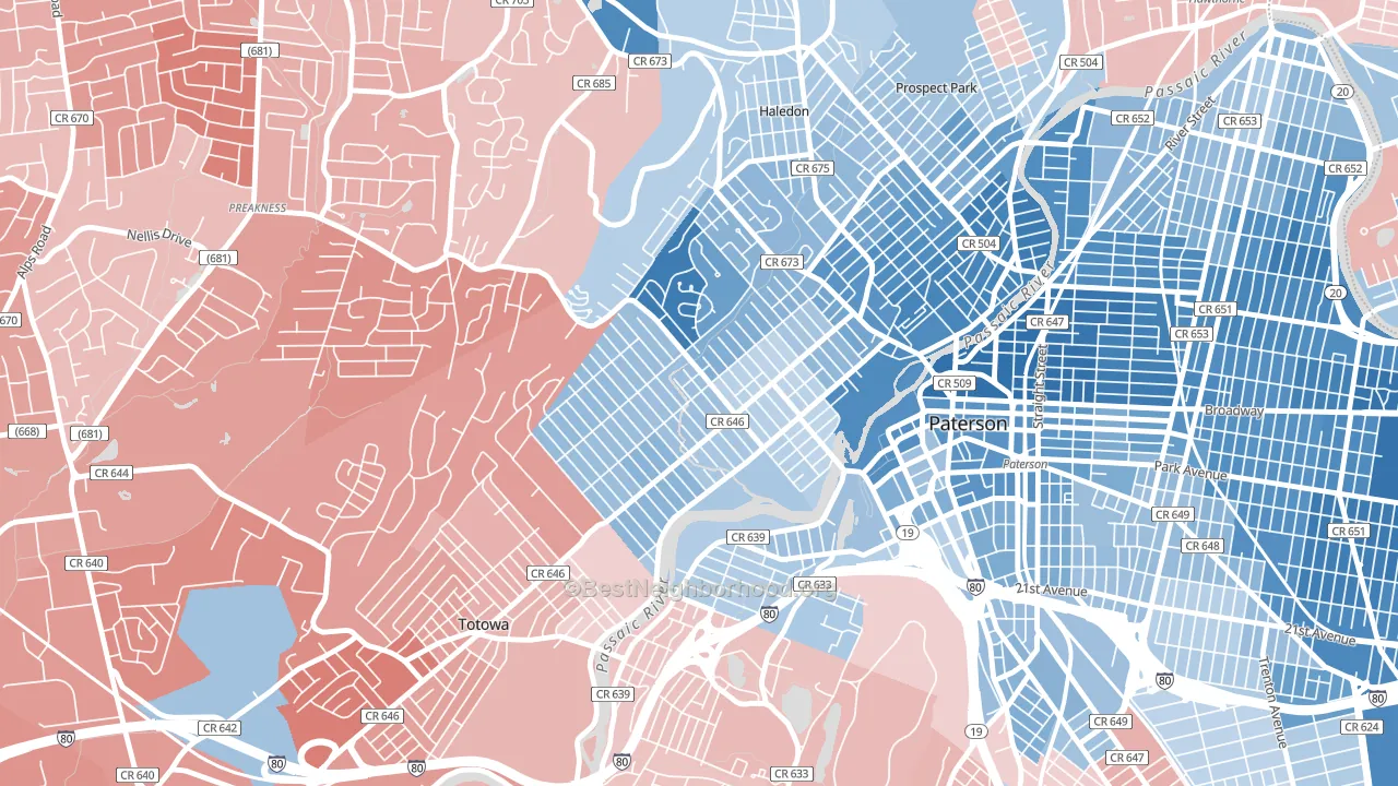 07502, NJ block-group political-lean map