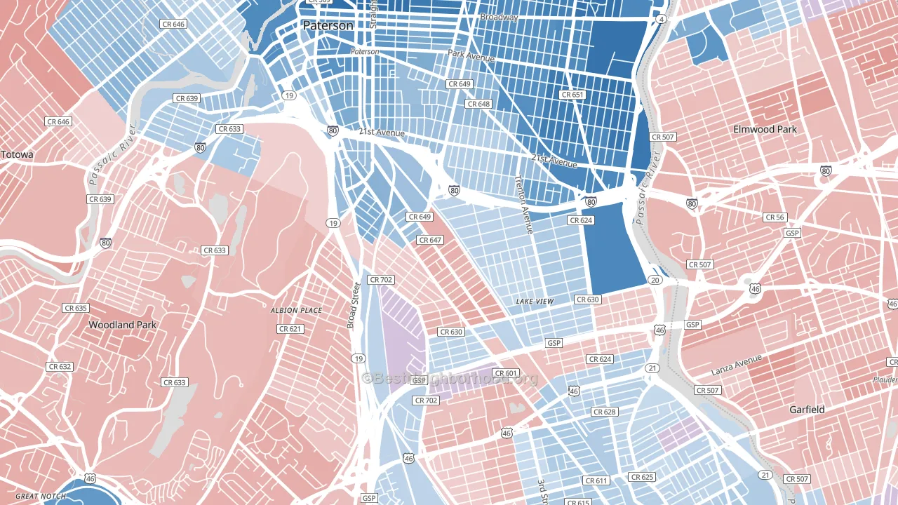 07503, NJ block-group political-lean map