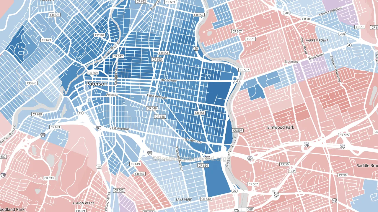 07504, NJ block-group political-lean map